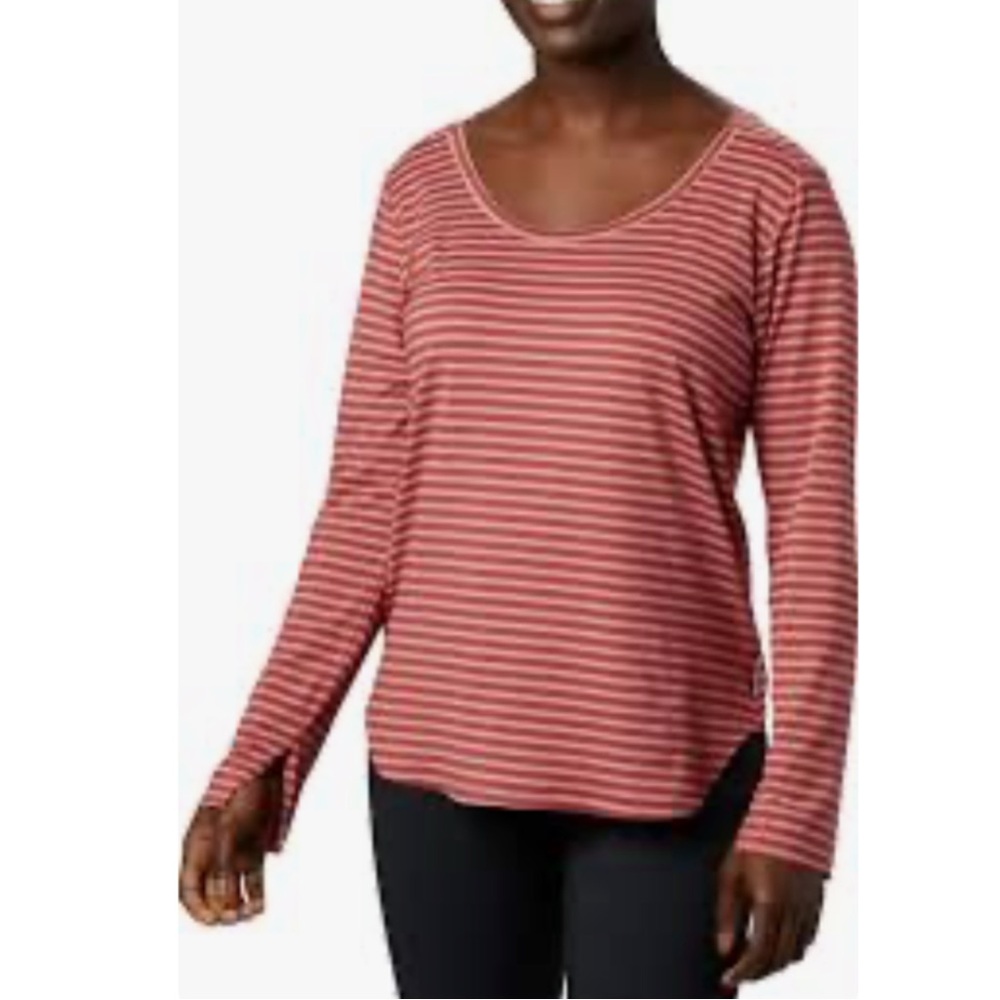 Columbia women’s firewood camp Striped Long-Sleeve Top size XL dark red/pink